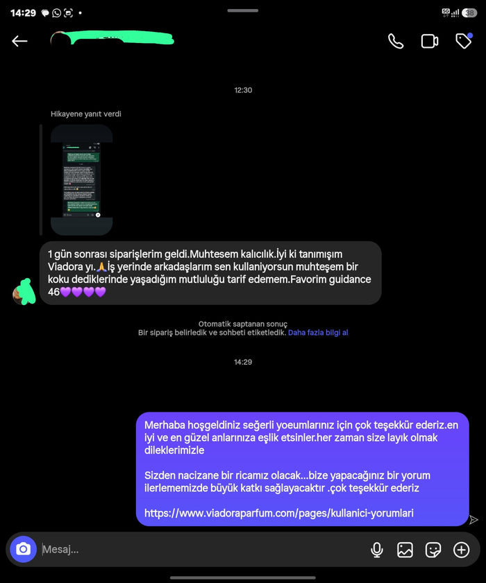 Müşteri WhatsApp yazışması