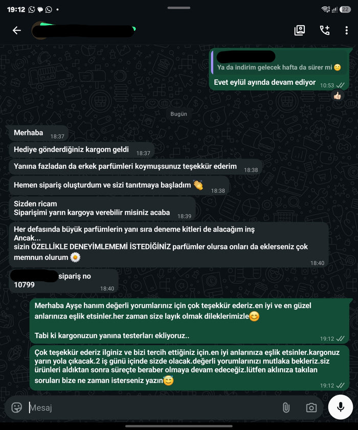 Müşteri WhatsApp yazışması