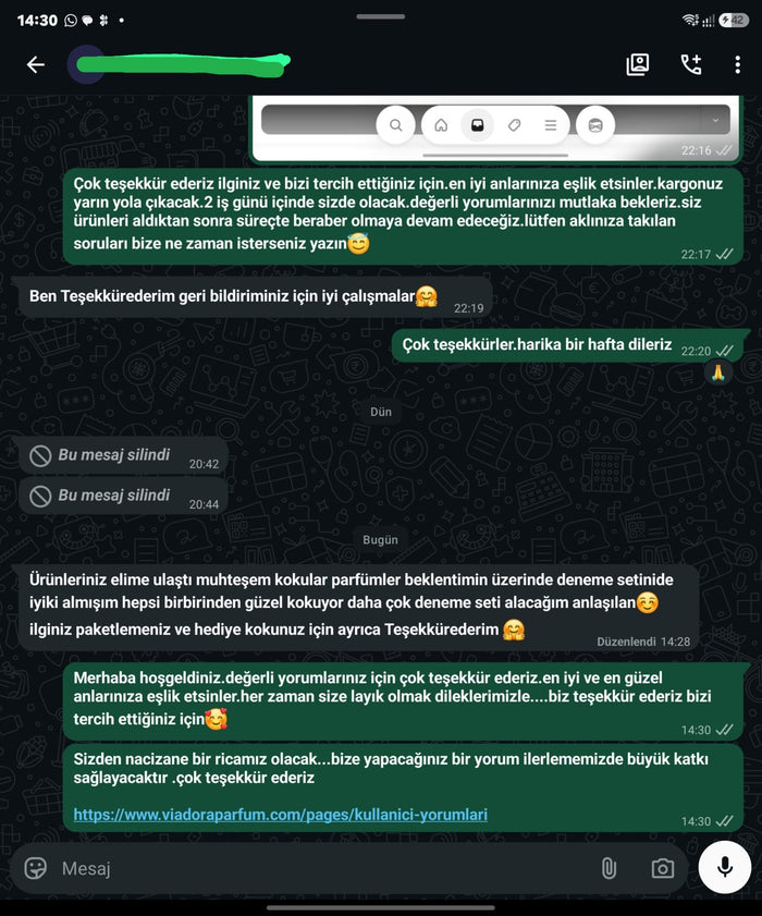 Müşteri WhatsApp yazışması