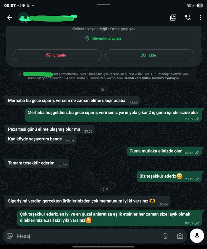 Müşteri WhatsApp yazışması