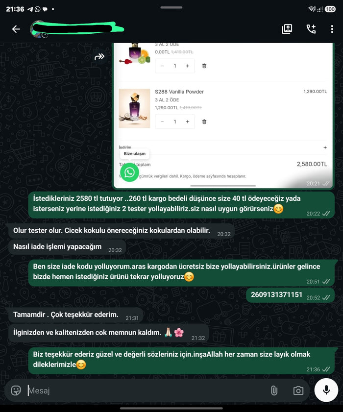 Müşteri WhatsApp yazışması